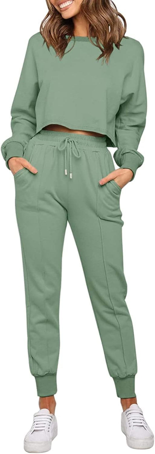 Women'S Casual 2 Piece Outfits Long Sleeve Tops & Sweat Pants Pajamas Loungewear Set