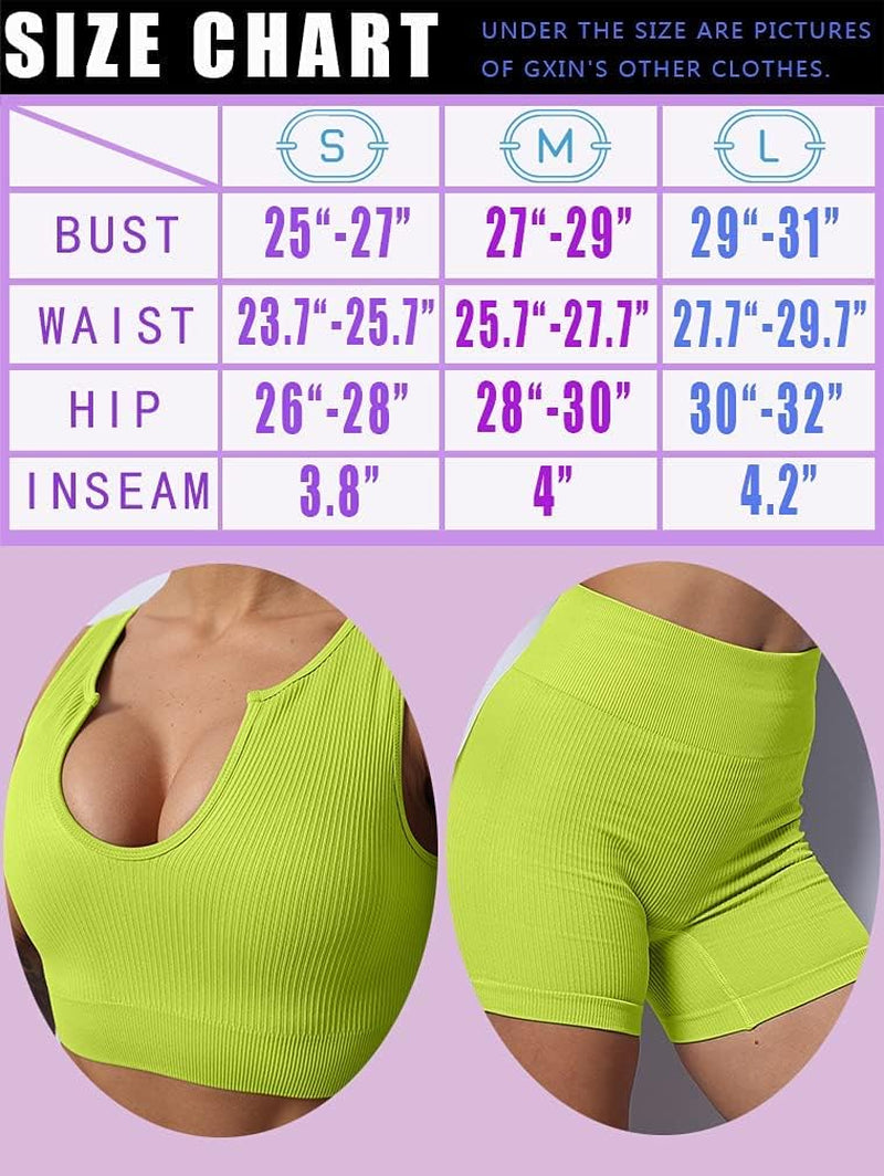 Workout Set for Women 2 Piece Sexy Ribbed Yoga Sports Bra High Waist Running Biker Shorts Lightgreen