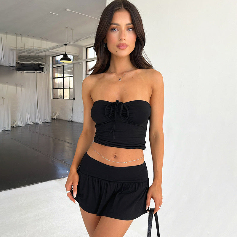 Viral Y2K 2 Piece Set – Tube Top And Pleated Skirt Outfit
