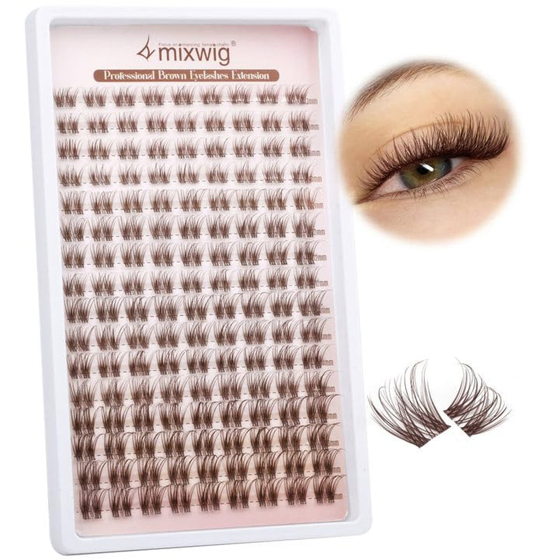 Brown Lash Clusters Natural Brown Eyelash Clusters Dark Brown Lash Extensions 10-16MM Wispy Lash Clusters Eyelash Extension Clear Band CC Curl Natural Individuals Lashes 144Pcs DIY at Home Eye Lashes