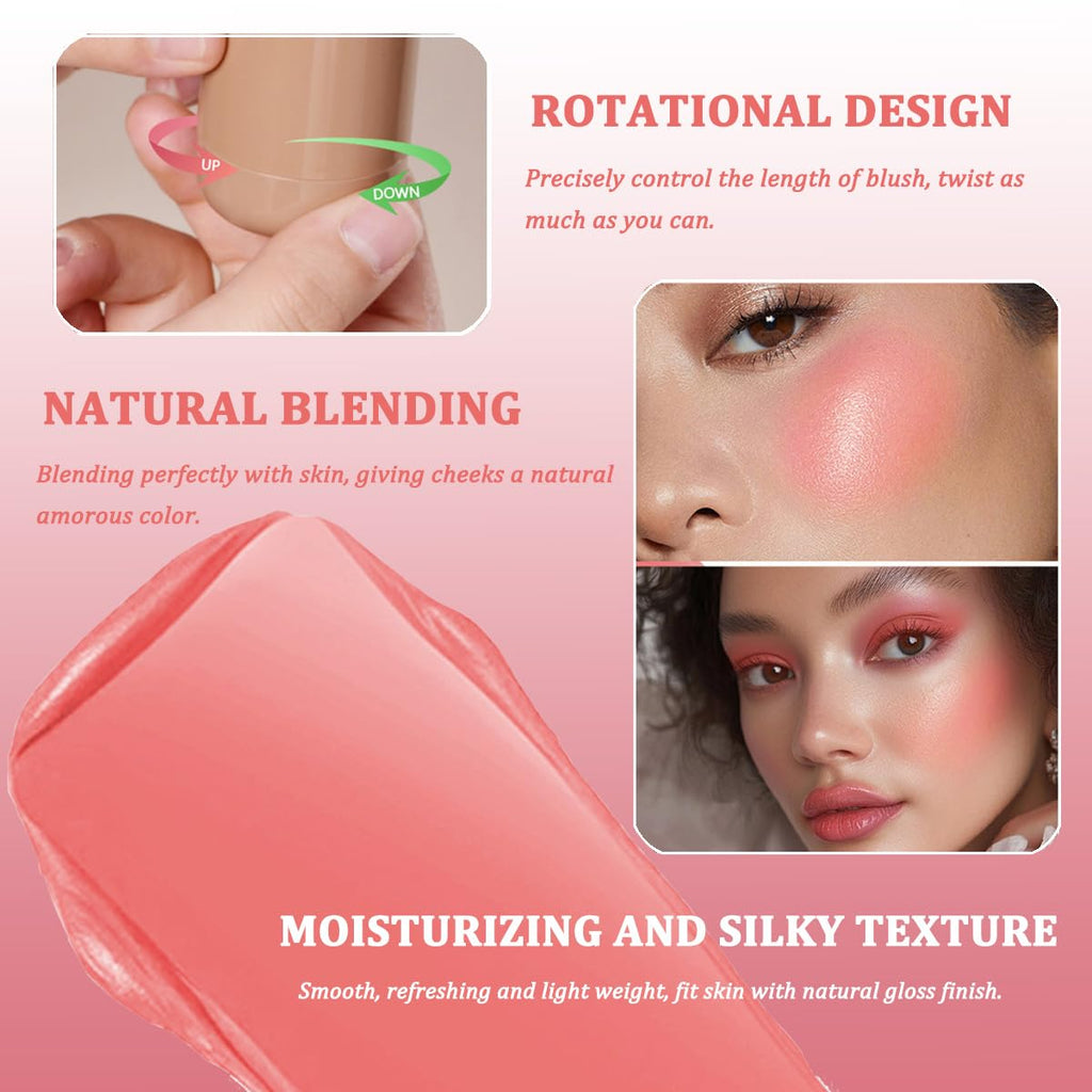 Cream Blush Stick, Natural-Looking Matte Finish Makeup Blush Stick, Hydrating Long Lasting Lightweight Blendable Blush for Cheeks (#1 Soft Pink, 1 PC)