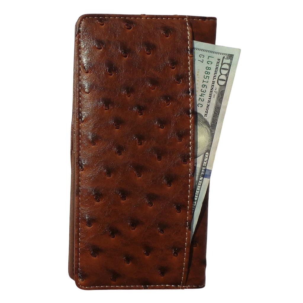 Texas State Mens Wallet Western Bifold Check Book Style Ostrich Brown - Black