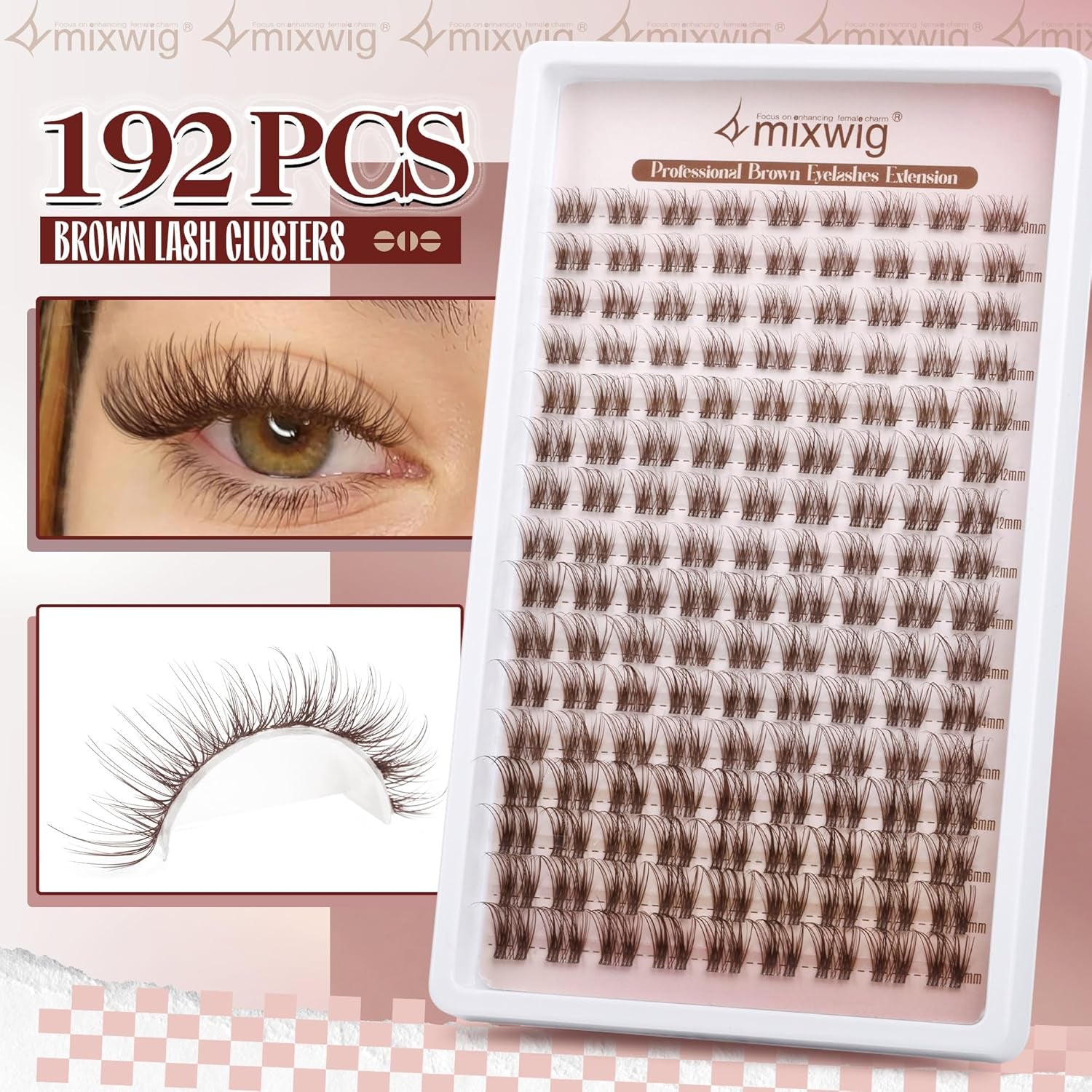Brown Lash Clusters Natural Brown Eyelash Clusters Dark Brown Lash Extensions 10-16MM Wispy Lash Clusters Eyelash Extension Clear Band CC Curl Natural Individuals Lashes 144Pcs DIY at Home Eye Lashes