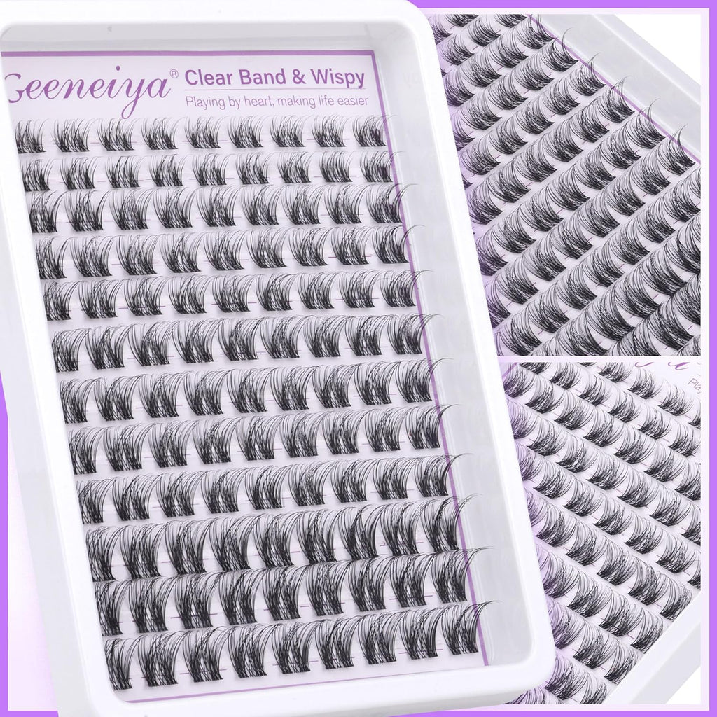 Clear Band Eye Lash Clusters Natural Wispy Eyelash Clusters 10-16MM Lash Extension D Curl Invisible Band Cluster Eyelash Extensions Individual Eyelashes DIY Lashes at Home by