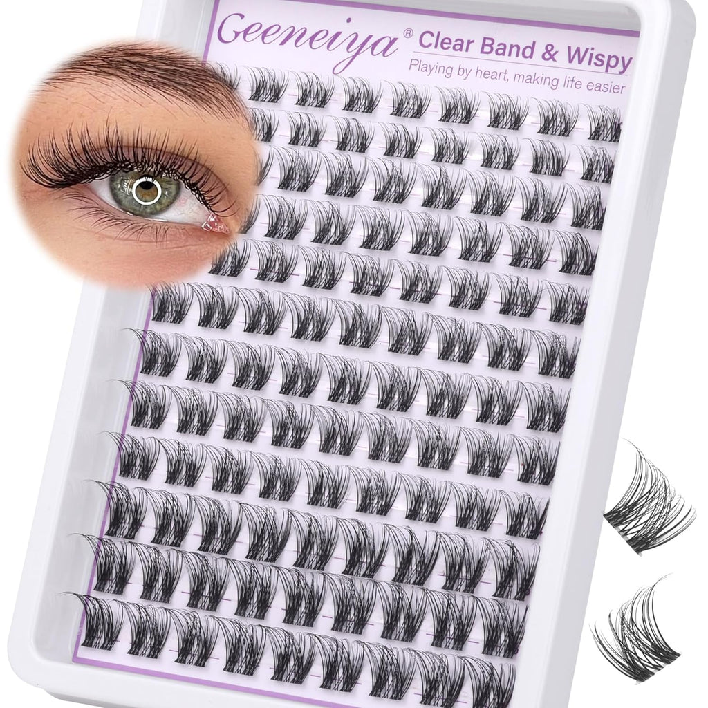 Clear Band Eye Lash Clusters Natural Wispy Eyelash Clusters 10-16MM Lash Extension D Curl Invisible Band Cluster Eyelash Extensions Individual Eyelashes DIY Lashes at Home by