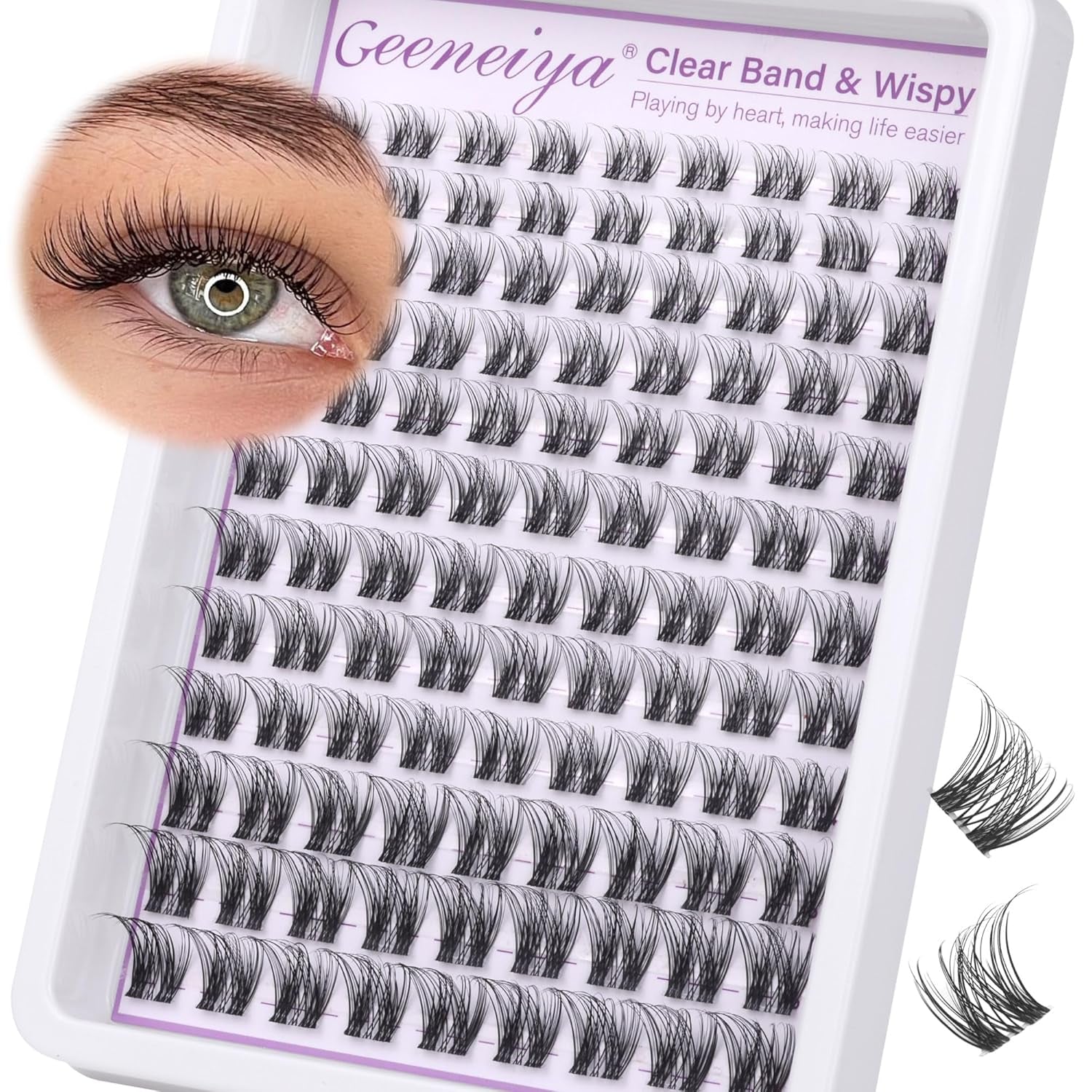 Clear Band Eye Lash Clusters Natural Wispy Eyelash Clusters 10-16MM Lash Extension D Curl Invisible Band Cluster Eyelash Extensions Individual Eyelashes DIY Lashes at Home by