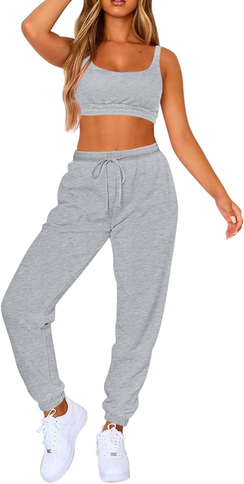 Women Sweatsuits Bra and Sweatpants Set 2 Pieces Jogger Tracksuit