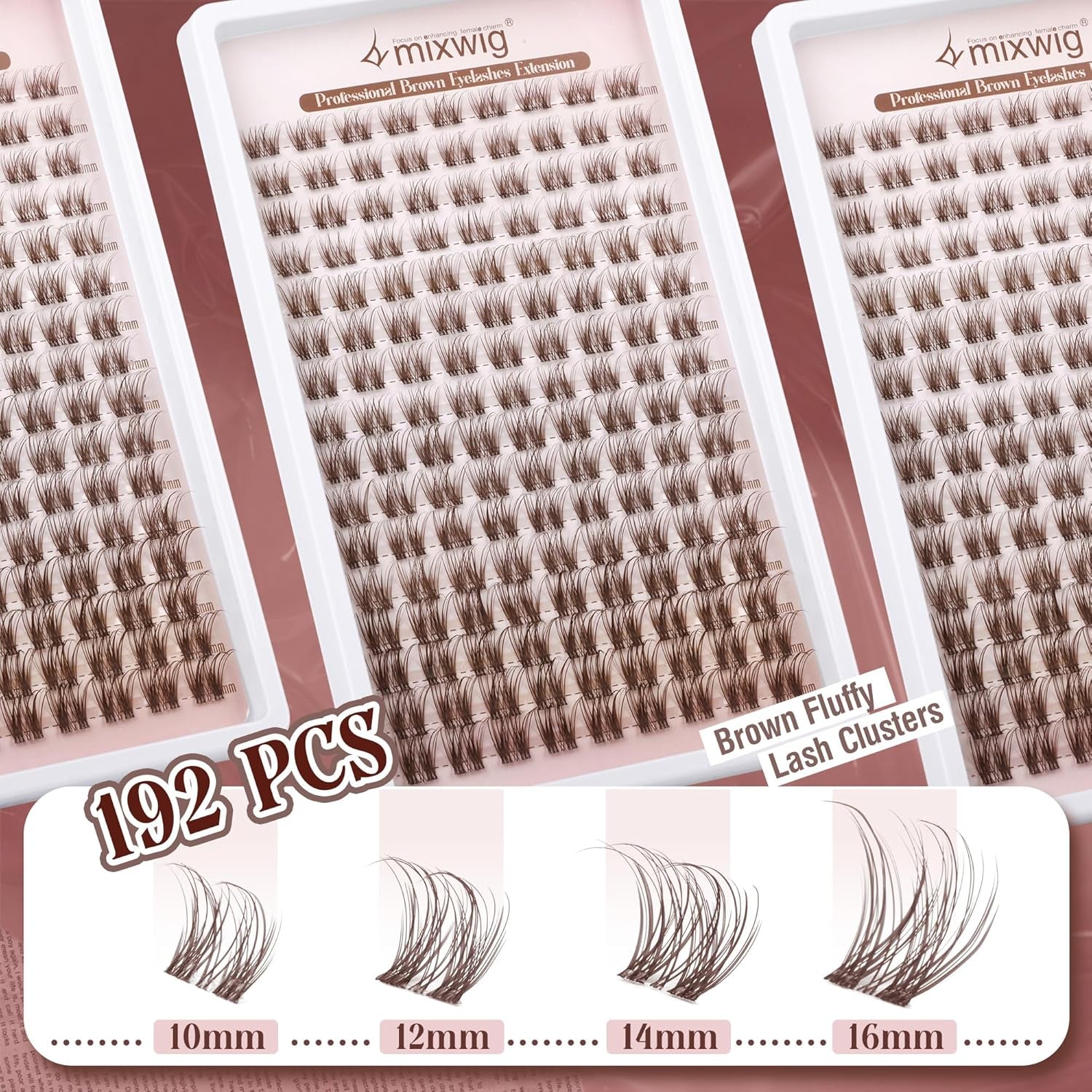 Brown Lash Clusters Natural Brown Eyelash Clusters Dark Brown Lash Extensions 10-16MM Wispy Lash Clusters Eyelash Extension Clear Band CC Curl Natural Individuals Lashes 144Pcs DIY at Home Eye Lashes