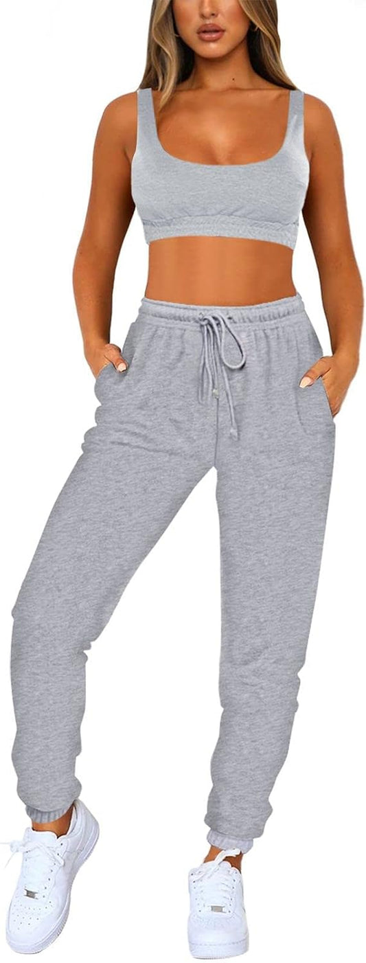 Women Sweatsuits Bra and Sweatpants Set 2 Pieces Jogger Tracksuit