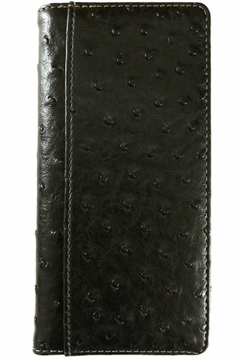 Long Horn Mens Wallet Western Bifold Check Book Style W039-6 Ostrich Black