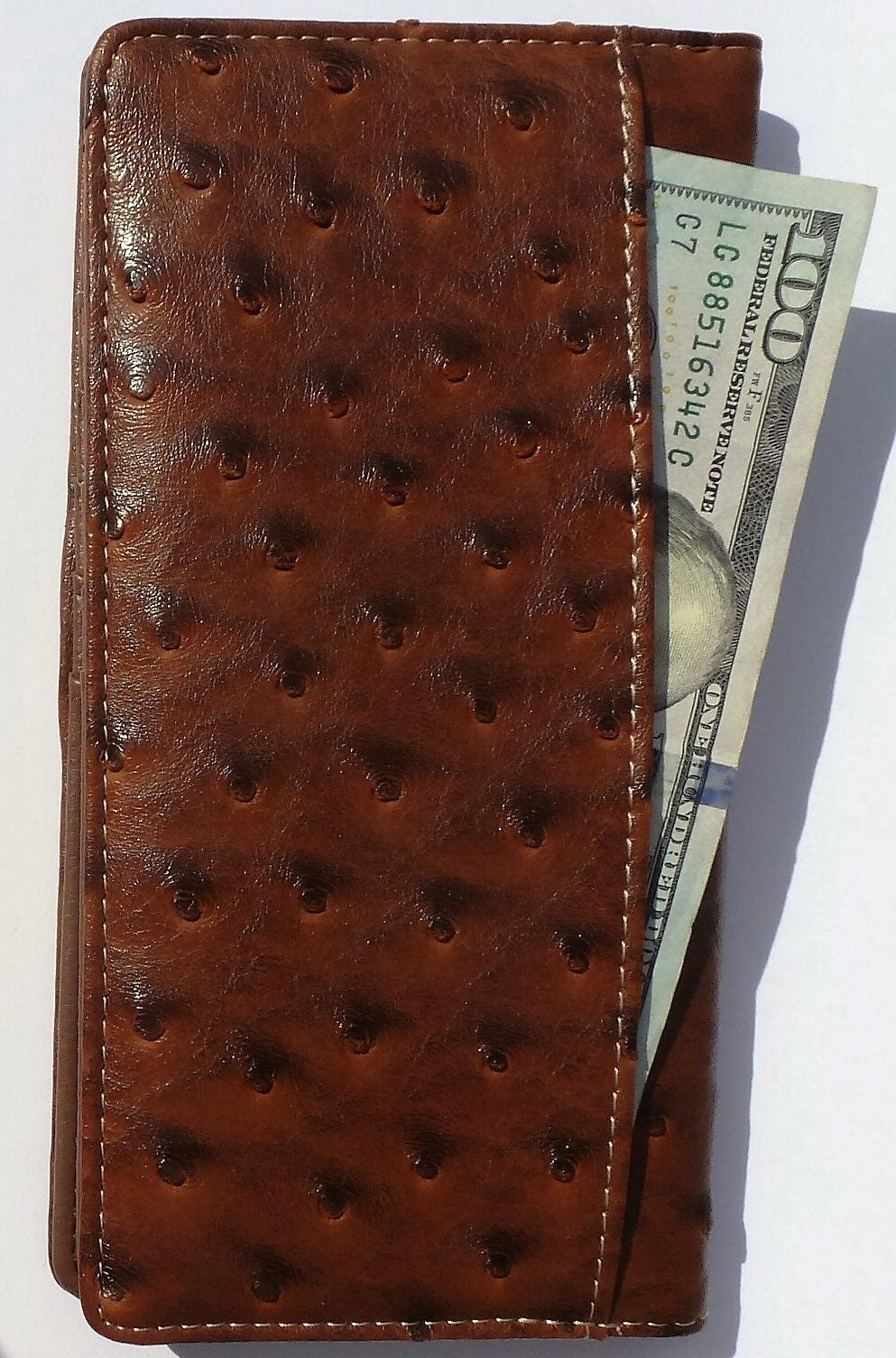 Texas State Mens Wallet Western Bifold Check Book Style Ostrich Brown