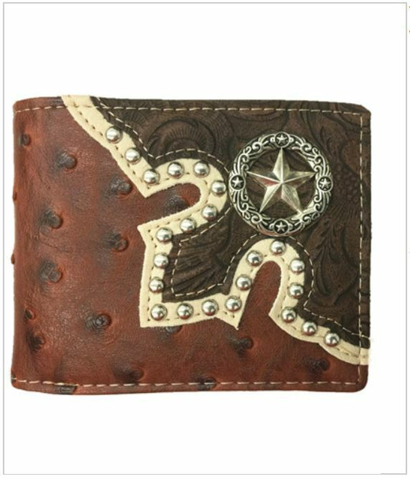 Long Star Mens Wallet Western Bifold Style W041-1 Brown